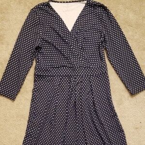 Talbots NEW/Not worn, V neck wrap front navy blue w/ white dot dress, Size 8P